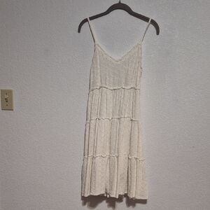 Chic Off-White Boho Midi Dress with Spaghetti Straps